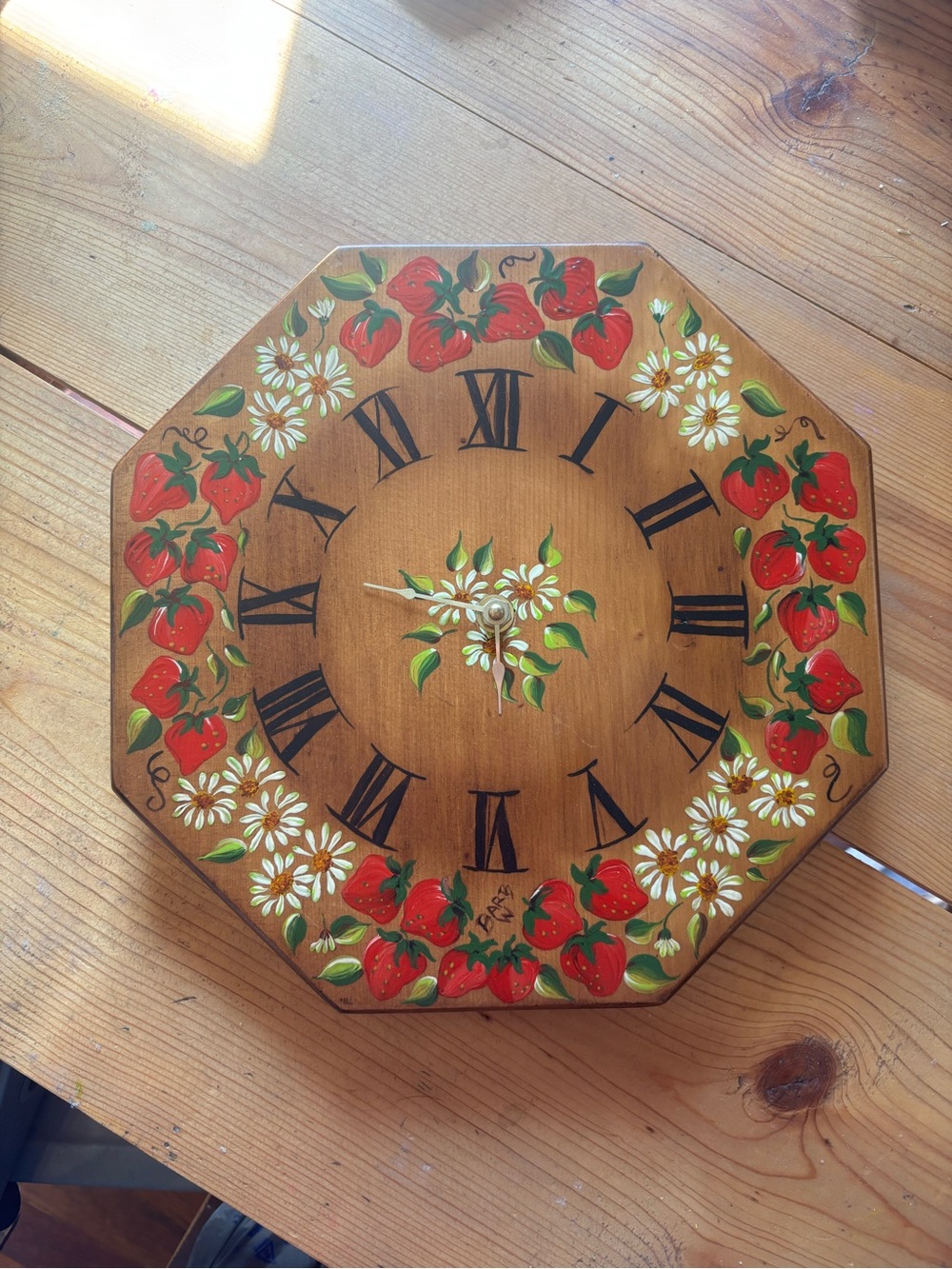 Hand-Painted Strawberry Floral Wall Clock, vintage